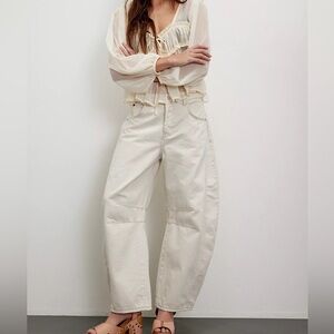Free People Ecru Barrel Jeans